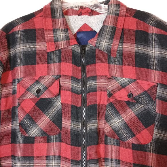 NWOT Men 2XL Winter Shacket Full Zip Thick Flannel Plaid Sherpa Fleece Lined Coz - Picture 3 of 8